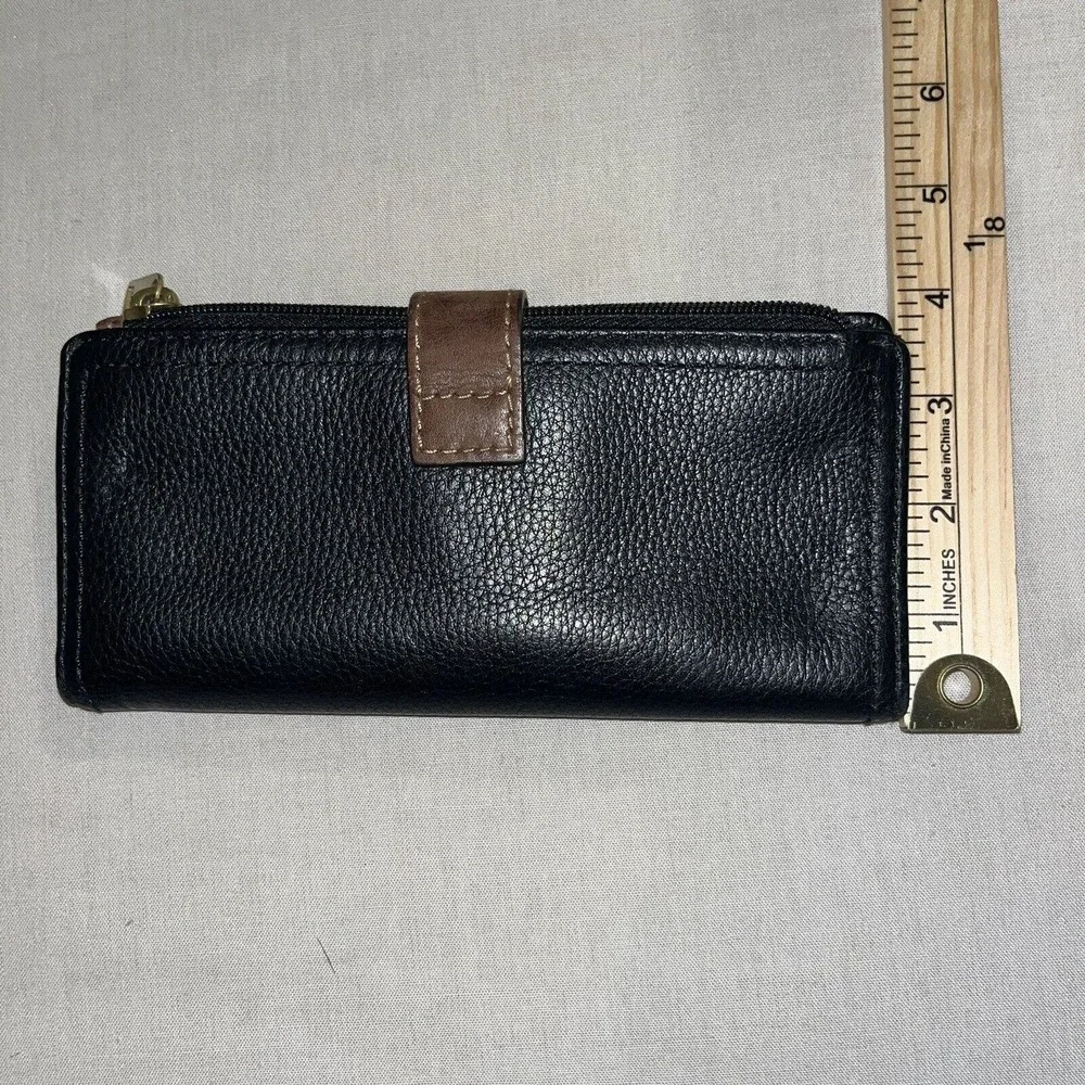 Fossil Leather Wallet Black Brown Clutch Pouch Card Organizer Pebble Bifold - Picture 4 of 11